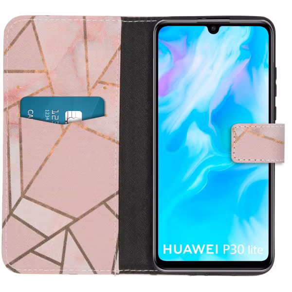 imoshion Design Softcase Bookcase Huawei P30 Lite - Pink Graphic