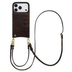 Selencia Nova Croco Telefoonhoes met Koord en Pashouder Apple iPhone 17 Pro - Choco Brown