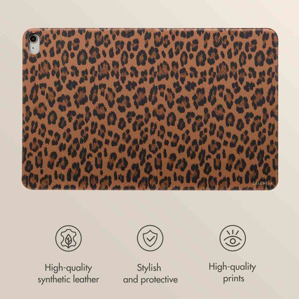 Selencia Sabi Bookcase with Leopard Print Apple iPad 11 (2025) 11 inch A16 / iPad 10 (2022) 10.9 inch - Mocha Brown