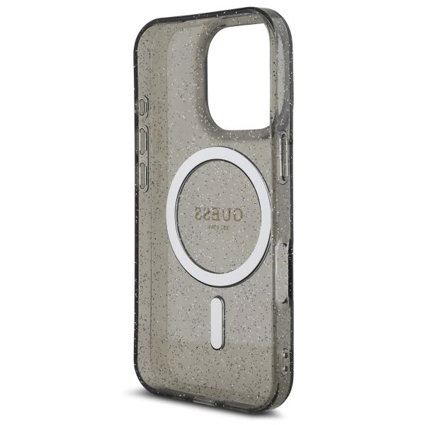 Guess MagSafe IML Glitter Case met beads strap Apple iPhone 16 Pro - Zwart