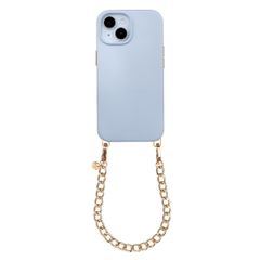 Selencia Rivièra MagSafe Backcover met afneembare haakjes voor de Apple iPhone 14 / 13 - Powder Blue + Bold Chain Polskoord - Gold
