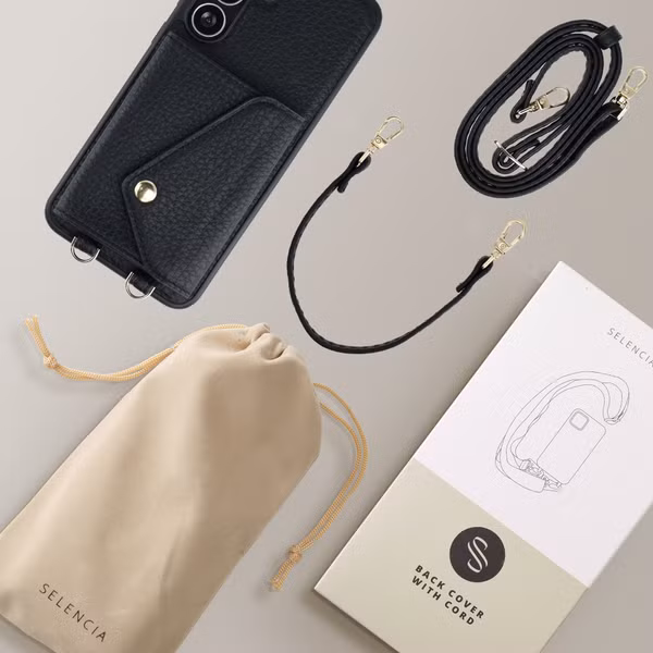 Selencia Sera Telefoonhoes met Koord en Envelop Pashouder Samsung Galaxy S25 FE - Zwart
