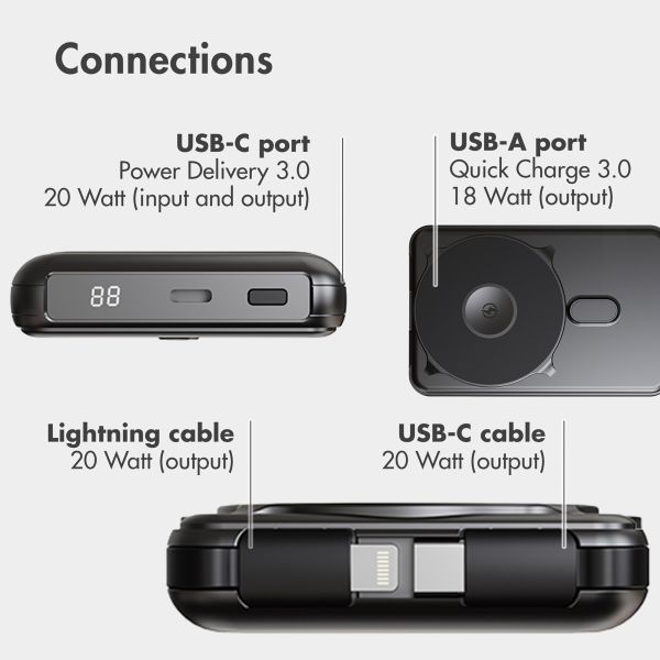 imoshion 4-in-1 MagSafe Powerbank with Stand 10,000 mAh - Power Delivery - iPhone / AirPods / Apple Watch - Black
