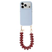 Selencia Rivièra MagSafe Backcover met afneembare haakjes voor de Apple iPhone 17 Pro Max - Powder Blue + Lova Polskoord - Burgundy