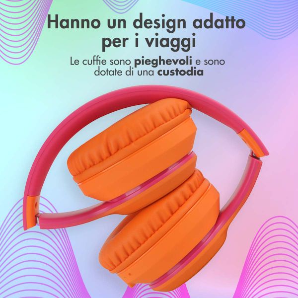 imoshion Draadloze Kinderkoptelefoon LED Light - Decibelbegrenzer - Met AUX kabel - Hot Pink / Apricot Orange Crush