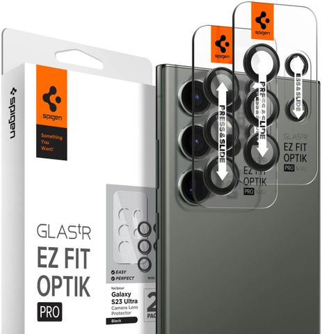 Spigen Optik Pro EZ Fit Lens Protector - Cameralens bescherming (2-pack) Samsung Galaxy S23 Ultra - Zwart