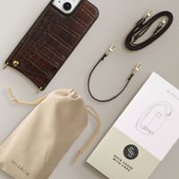 Selencia Nova Croco Phone Case with Cord and Card Holder Apple iPhone 15 - Choco Brown
