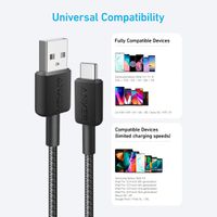 Anker 322 USB-A naar USB-C kabel - Gevlochten nylon - 1,8 meter - Zwart