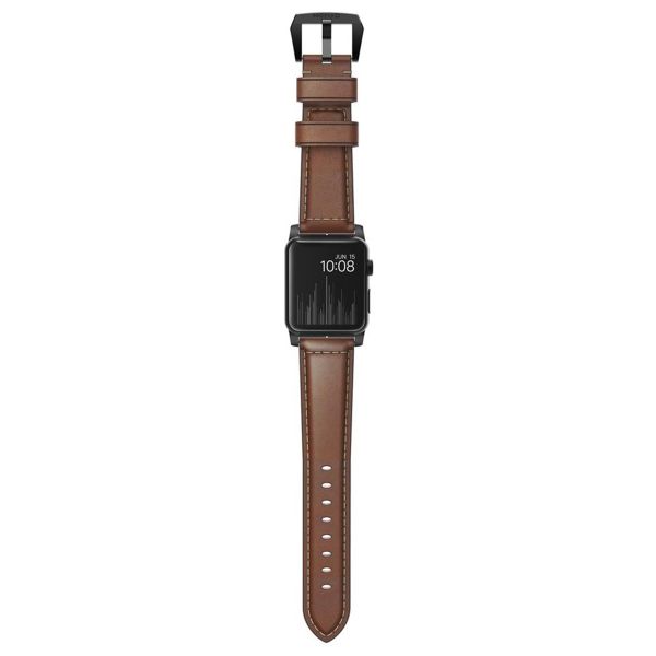 Nomad Traditional Band van leder Apple Watch Series 1 t/m 10 / SE / Ultra (2) (44/45/46/49 mm) - Bruin/Zwart