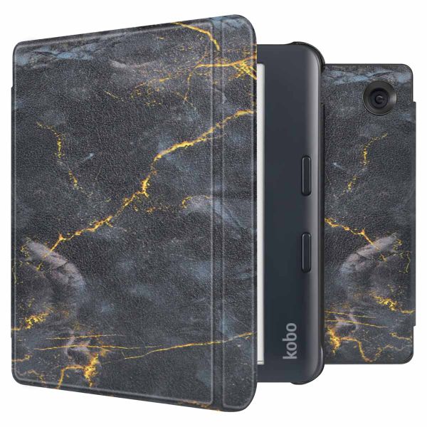 imoshion Design Slim Hard Case Sleepcover met stand Kobo Libra Colour - Black Marble