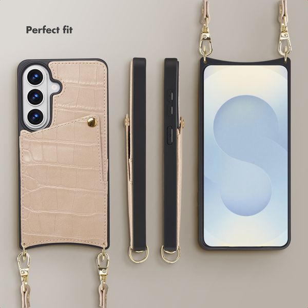 Selencia Nova Croco Phone Case with Cord and Card Holder Samsung Galaxy S26 - Beige