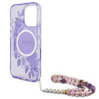 Guess MagSafe IML Flowers Case met beads strap Apple iPhone 16 Pro Max - Purple