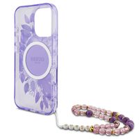 Guess MagSafe IML Flowers Case met beads strap iPhone 16 Pro Max - Purple