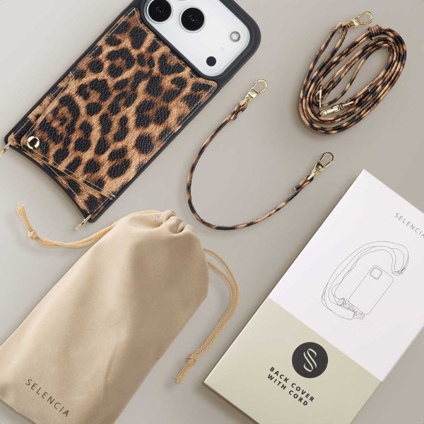Selencia Nova Phone Case with Cord and Card Holder Apple iPhone 17 Pro - Leopard