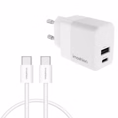 imoshion Oplader - USB-C en USB-A - Power Delivery en Quick Charge - 35W + USB-C naar USB-C kabel - 1 meter - Wit