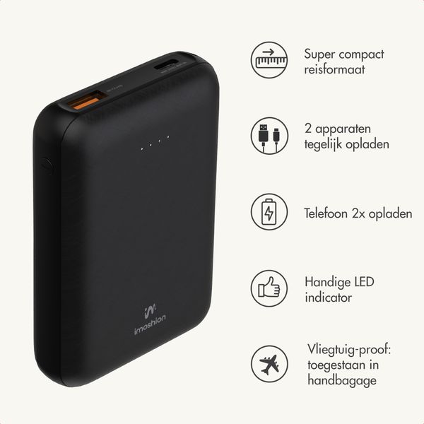 imoshion Compact Powerbank 10.000 mAh - Kleine powerbank - Quick Charge en Power Delivery - Zwart