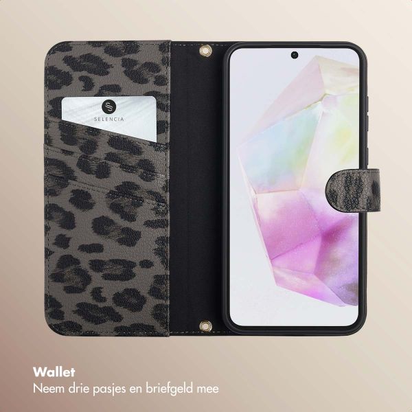 Selencia Sabi Bookcase met Panterprint Samsung Galaxy A35 - Midnight Black