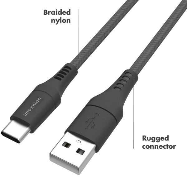 imoshion 2 pack USB-C naar USB kabel - Gevlochten textiel - 3 meter - Zwart