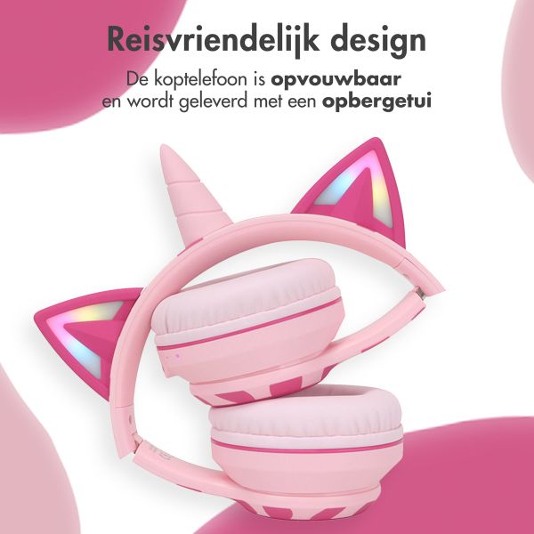 imoshion Kids Unicorn LED Light Bluetooth Headphones - Kinder koptelefoon met decibelbegrenzer - Draadloze koptelefoon + AUX kabel - Pink / Hot Pink