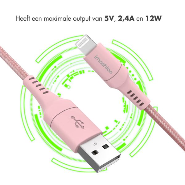 imoshion Lightning naar USB kabel - Non-MFi - Gevlochten textiel - 2 meter - Roze