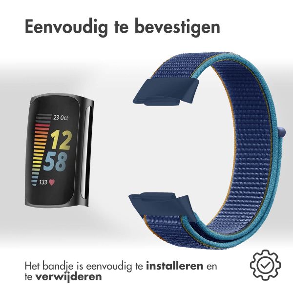 imoshion Nylon bandje Fitbit Charge 5 / Charge 6 - Maat L - Donkerblauw