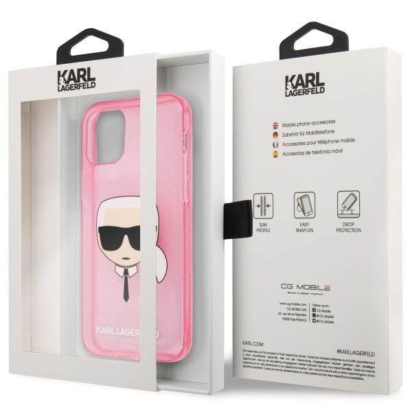 Karl Lagerfeld Karl's Head Silicone Backcover Glitter iPhone 13 Mini - Transparant Roze