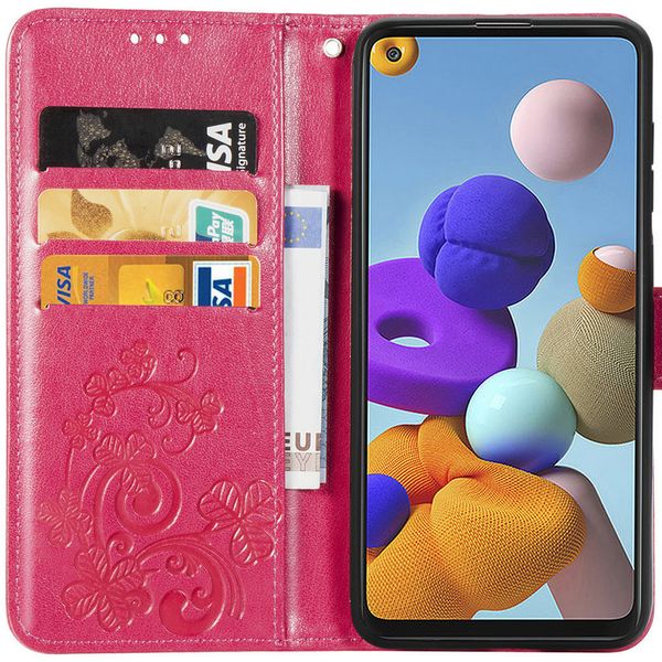 Klavertje Bloemen Bookcase Samsung Galaxy A21s - Fuchsia