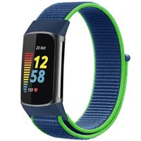 imoshion Nylon bandje Fitbit Charge 5 - Maat L - Blue & Green