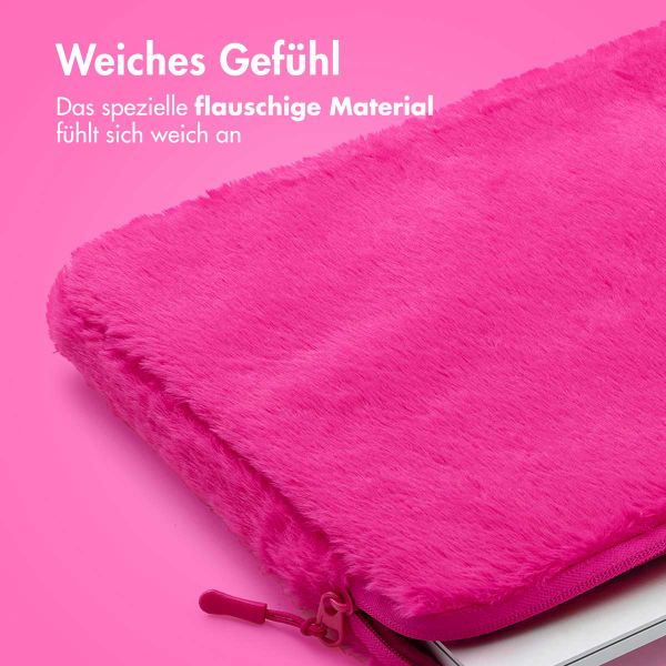 imoshion Fluffy Laptop hoes 13-14 inch - Laptopsleeve - Hot Pink