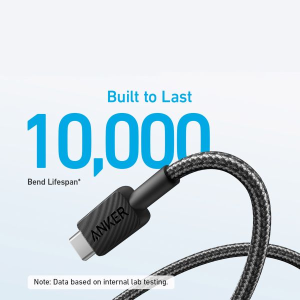 Anker 322 USB-A naar USB-C kabel - Gevlochten nylon - 1,8 meter - Zwart