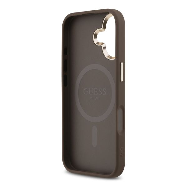 Guess Classic Triangle Logo Leather Backcover met MagSafe Apple iPhone 17 - Bruin