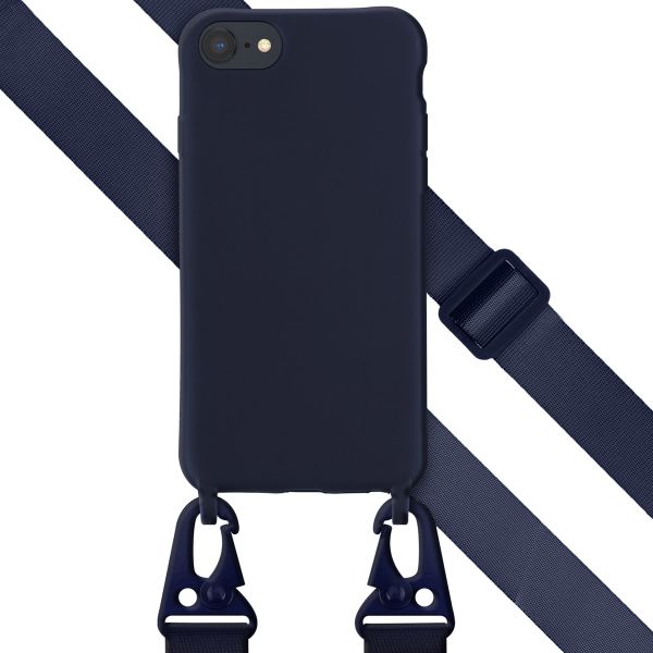 Selencia Siliconen hoesje met afneembaar koord Apple iPhone SE (2022 / 2020) / 8 / 7 - Donkerblauw
