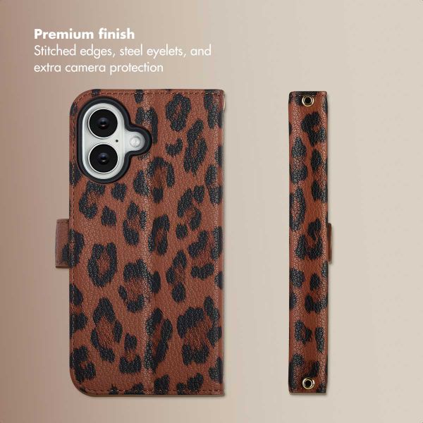 Selencia Sabi Bookcase with Leopard Print Apple iPhone 16 - Mocha Brown