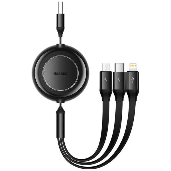 Baseus Bright Mirror 2 Series 3-in-1 oprolbare kabel - USB-A naar USB-C / Lightning / Micro USB - Zwart