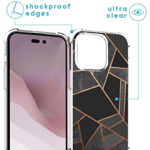 imoshion Design hoesje met koord iPhone 14 Pro - Grafisch Koper - Zwart / Goud