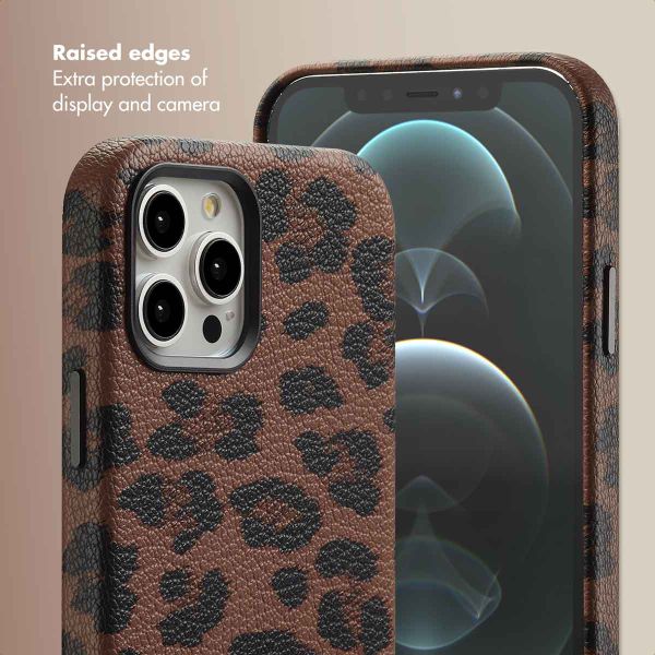 Selencia Sabi Back Cover Panther Print with MagSafe Apple iPhone 12 (Pro) - Mocha Brown