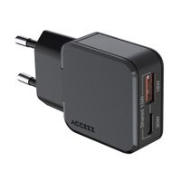 Accezz Ultra Slim GaN Oplader - USB-C + USB-A - 30W - Zwart