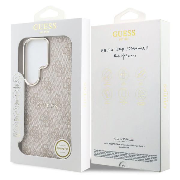 Guess 4G Leather Backcover met MagSafe Samsung Galaxy S26 Ultra - Gold Edge - Pink