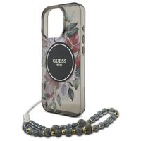 Guess MagSafe IML Flowers Case met beads strap iPhone 15 Pro Max - Black