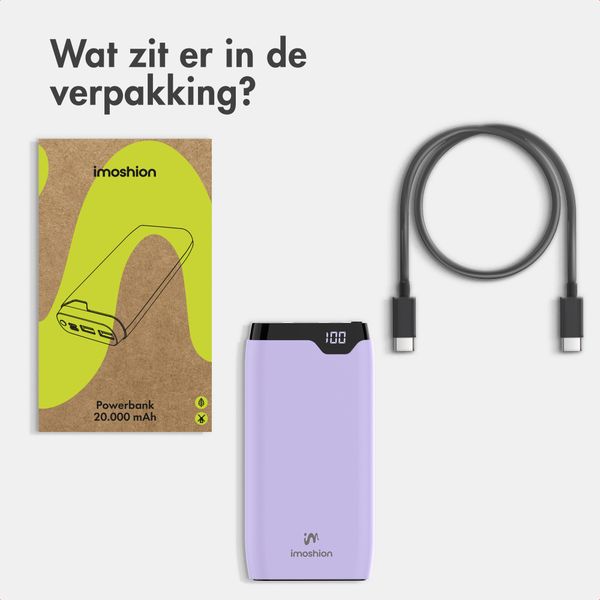imoshion Powerbank 20.000 mAh - 22,5W Snellader - USB-C / USB-A - Lila
