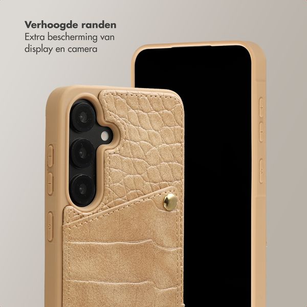 Selencia Nova Croco Telefoonhoes met Koord en Pashouder Samsung Galaxy S25 / S24 - Toasted Almond