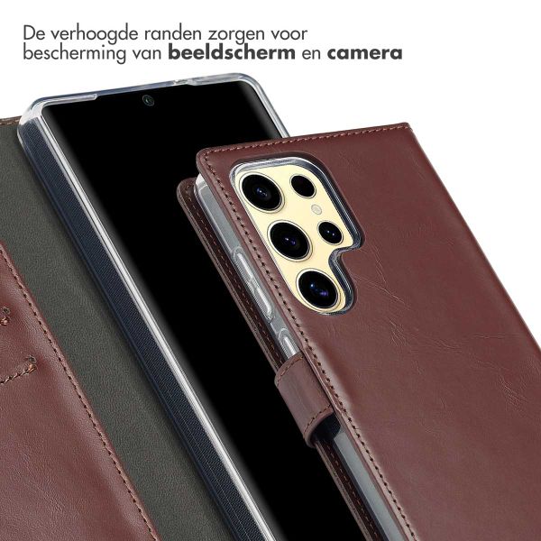 Selencia Echt Leren Bookcase Samsung Galaxy S25 Ultra - Donkerbruin