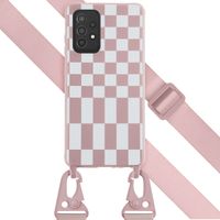 Selencia Siliconen design hoesje met afneembaar koord Samsung Galaxy A52(s) (5G/4G) - Irregular Check Sand Pink