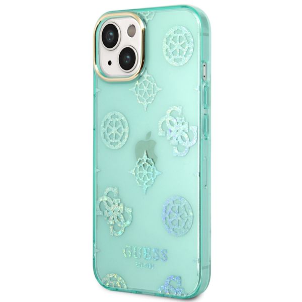 Guess Peony Glitter Backcover iPhone 14 - Turquoise