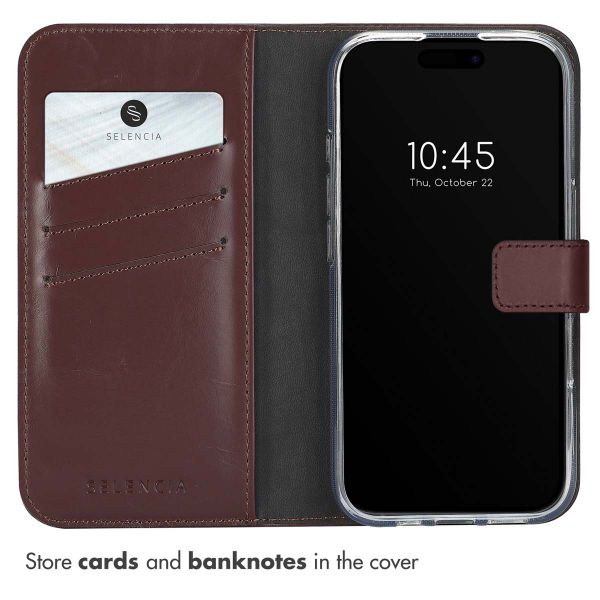 Selencia Genuine Leather Book Case Apple iPhone 16 - Brown