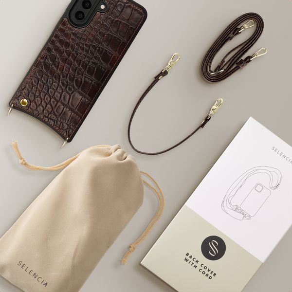 Selencia Nova Croco Telefoonhoes met Koord en Pashouder Samsung Galaxy A57 (5G) - Choco Brown