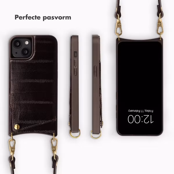 Selencia Nova Real Leather Backcover met Koord en Pashouder Apple iPhone 14 / 13 - Dark Chocolate