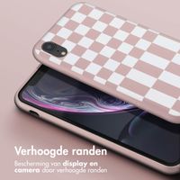 Selencia Siliconen design hoesje met afneembaar koord iPhone Xr - Irregular Check Sand Pink