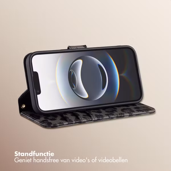 Selencia Sabi Bookcase met Panterprint Apple iPhone 16e - Midnight Black