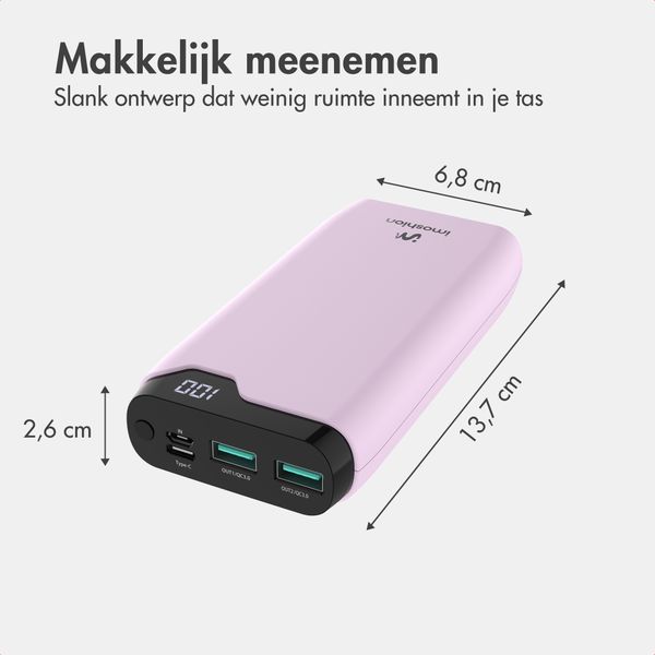 imoshion Powerbank 20.000 mAh - 22,5W Snellader - USB-C / USB-A - Roze